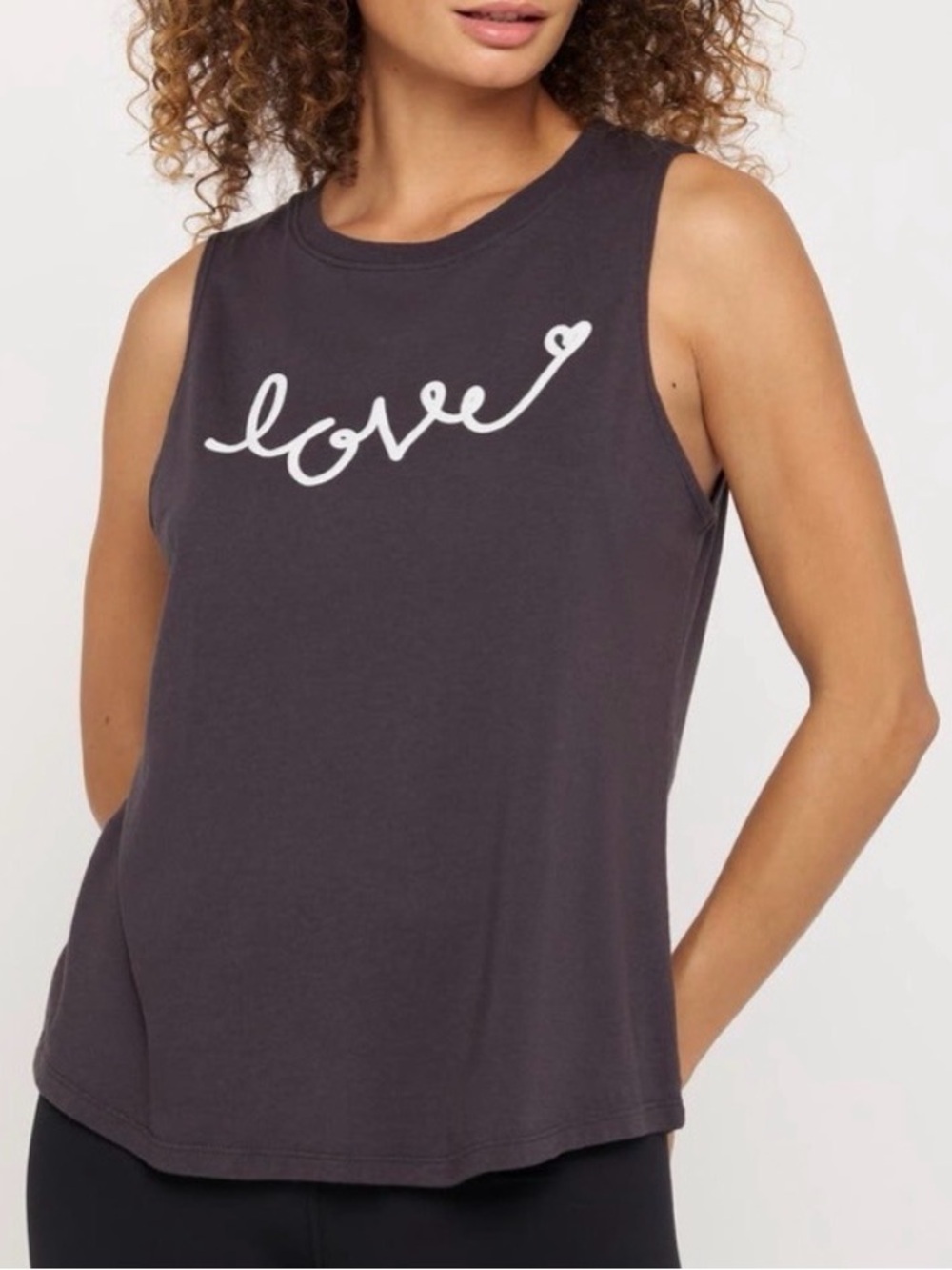 Spiritual Gangster Love Graphic Tank Top XS Modal Cotton Sleeveless Charcol